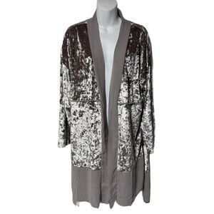 Out From Under UO Silver Champagne Crushed Velvet Open Front Kimono Cardigan XS
